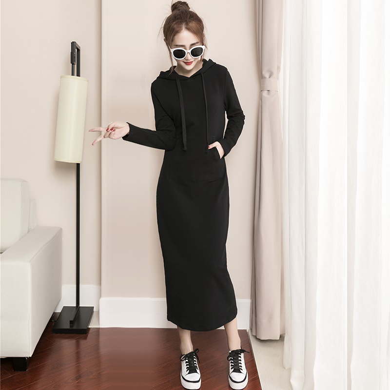 レジャースポーツ春秋季女装冬長袖のワンピースで底が膝をもらわ腰卫衣裙子