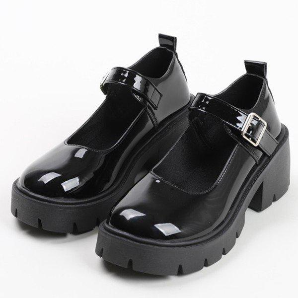 エナメル太ヒール 女性 レディース ローファー パンプス 6cm sjdh 188_P319700257