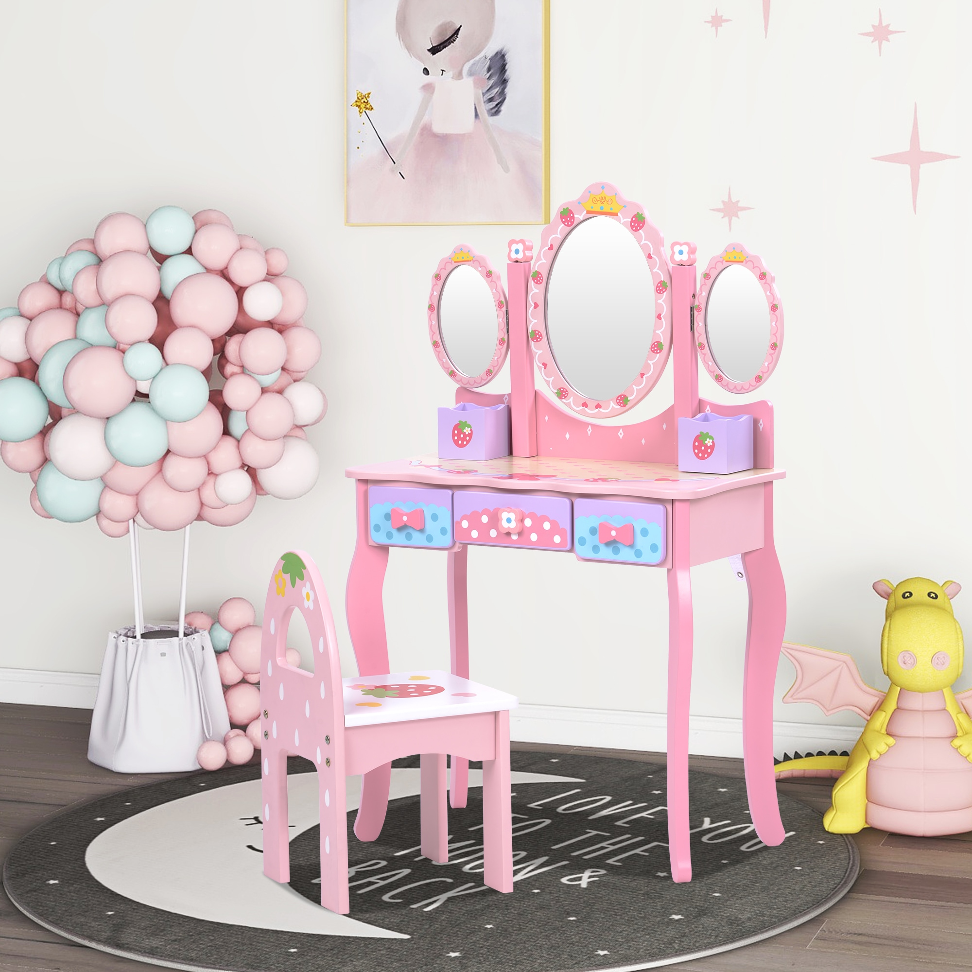 ドレッサー おままごと 姫系 可愛い 子供ドレッサー メイク台 ミラー 三面鏡 引き出し おもちゃ 木製 お化粧 おめかし プレゼント アクリルミラー 10,374円