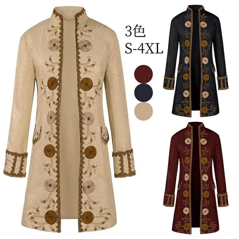 紳士コート スチームパンクスタイル ミリタリーデザイン スタンドカラーコート レトロ 鎧襟モディファイ ヨーロッパ風 貴族 コスプレ ステージ衣装 ハロウィンコスチューム ハロウィンパーティー 舞台劇