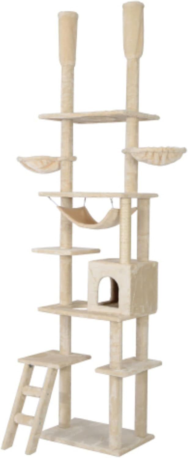 キャットタワー 突っ張り キャットツリー スリムタワー 猫タワー 爪研ぎ 多頭飼い アスレチック おしゃれ 可愛い 運動不足解消 ストレス解消 組み立て簡単 全高235-258cm