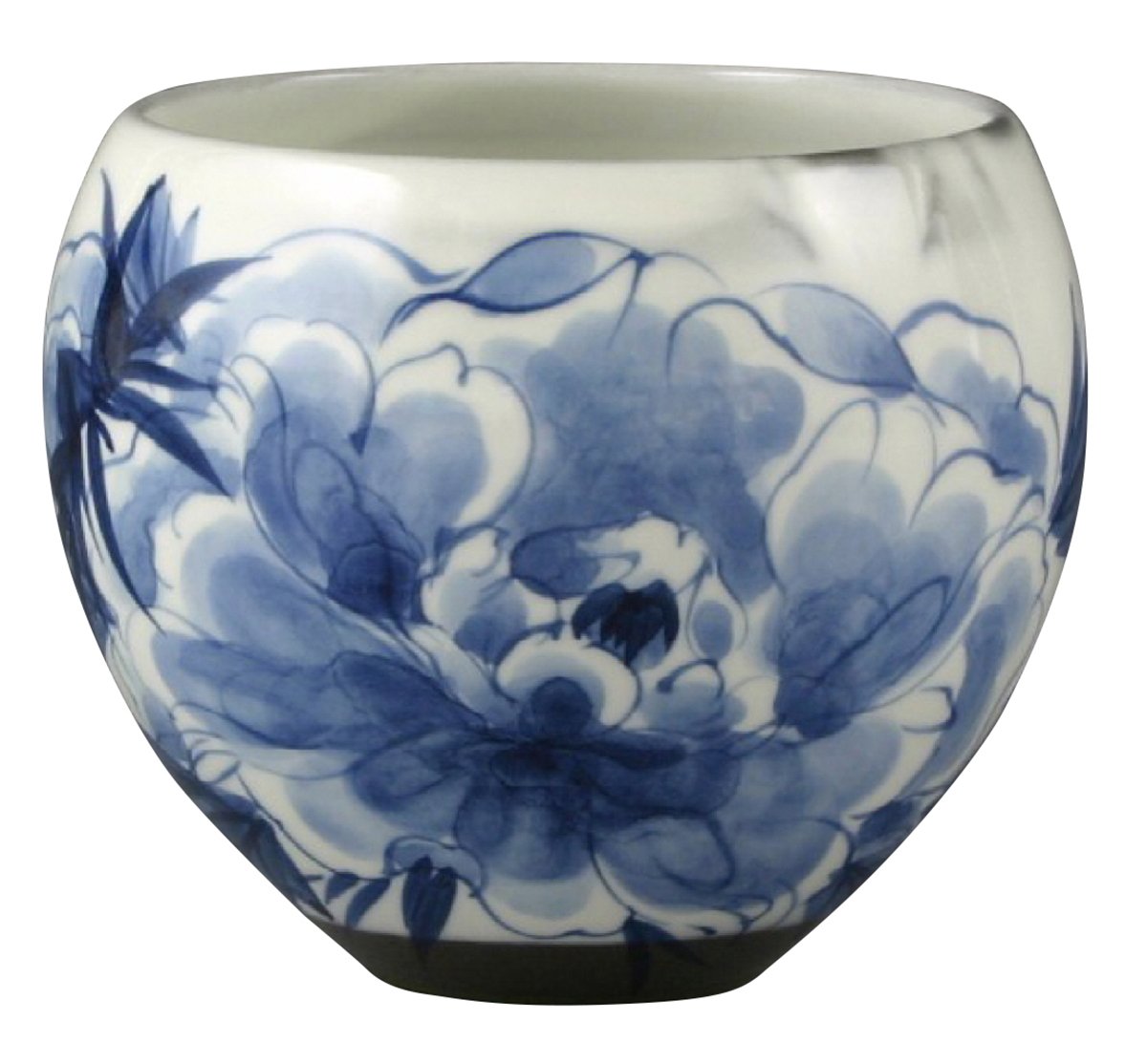 京焼 清水焼 湯呑み ホワイト 直径9cm 陶あん窯 お茶呑茶碗 (化粧箱入) 染付牡丹 ASK-05