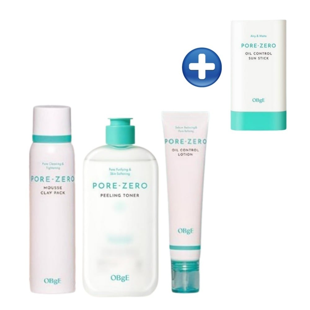 【日焼け止め 化粧下地】オブジェ 毛穴ゼロオイルコントロールサンスティック + ポアゼロ ピーリングトナー 310ml + フォアゼロ オイルコントロールローション 70ml + フォアゼロ ムース