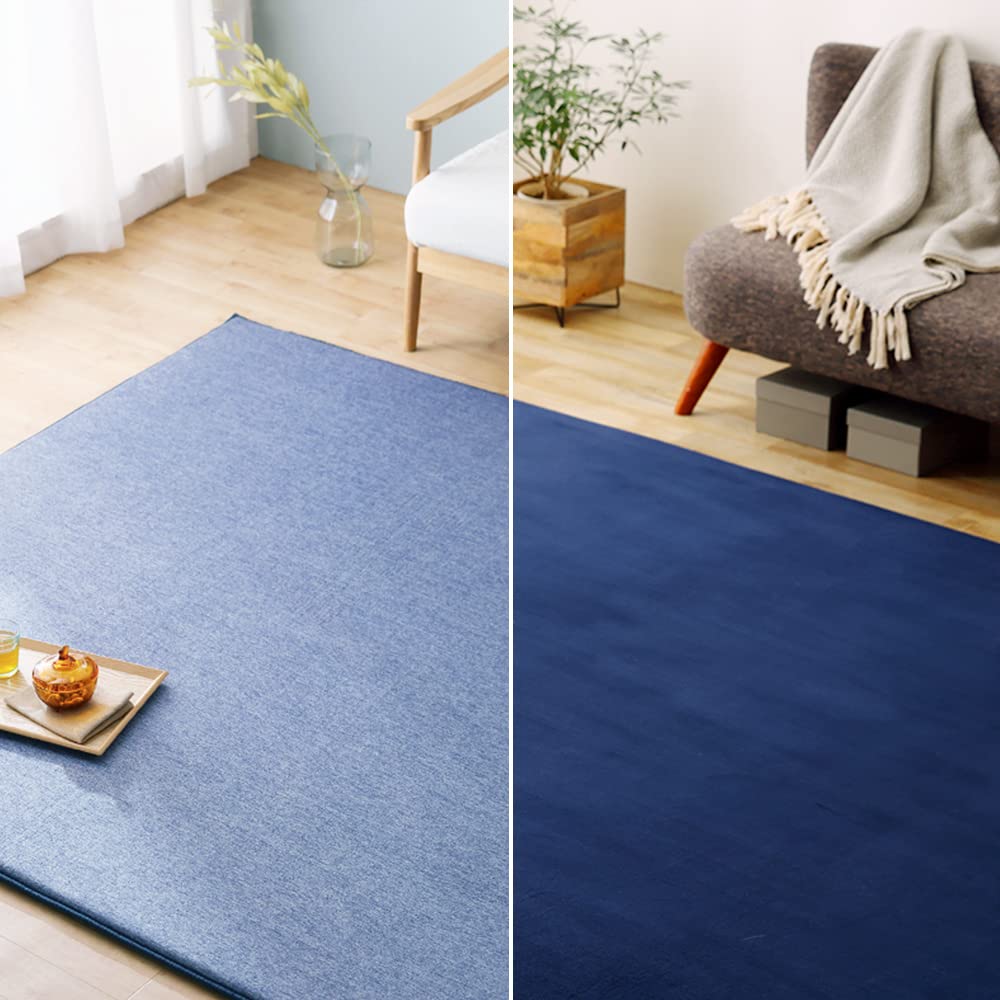 アイリスオーヤマ リバーシブルでオールシーズン快適 185×240cm ネイビー 極上の座り心地 超極厚30mm 接触冷感 Q-max0.34でひんやり冷たい マイクロムートンの滑らかな肌触り 生活音