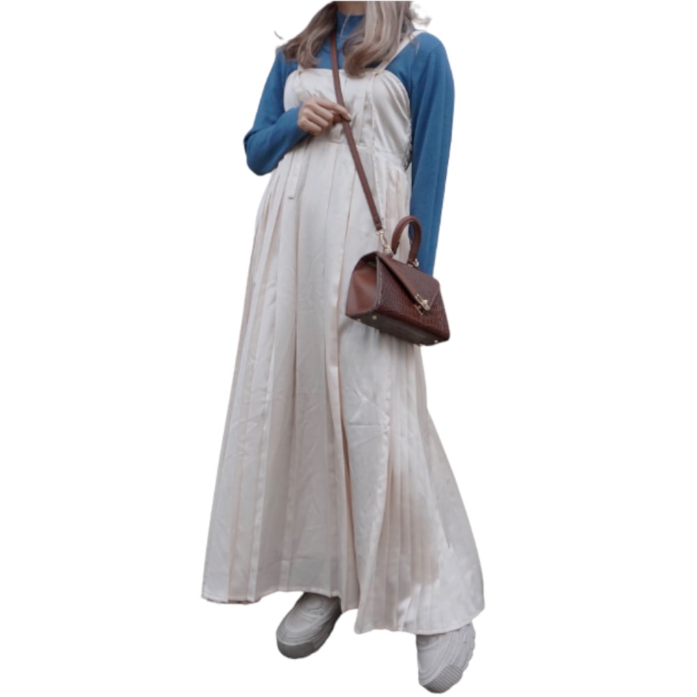 Pleats Satin Cami-Onepiece (cream) A,D,G レディース