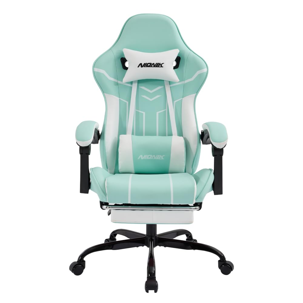NIONIK ゲーミングチェア オットマン付き 幅広座面 オフェスチェア 連動ひじ掛け ハイバック gaming chair ゲーム用 チェア 多機能 135リクライニング PCゲーミングチェア 静