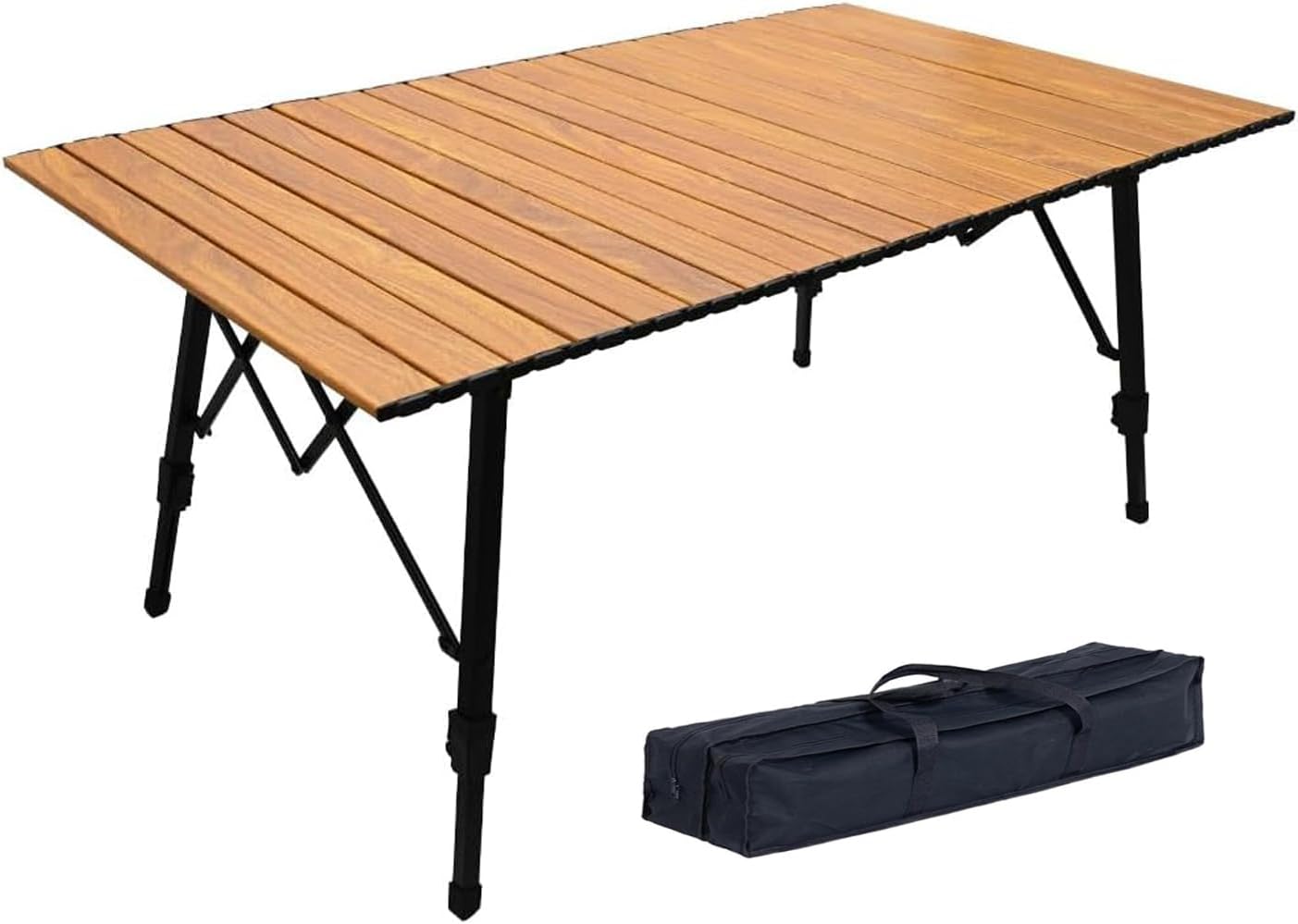 LEESA 120×70 アウトドアテーブル キャンプテーブル 焚き火テーブル ウッド 調 高さ調整 テーブル ロールテーブル キャンプ アウトドア 安定 軽量 耐熱 木目 ブラウンウッド 折りたたみ