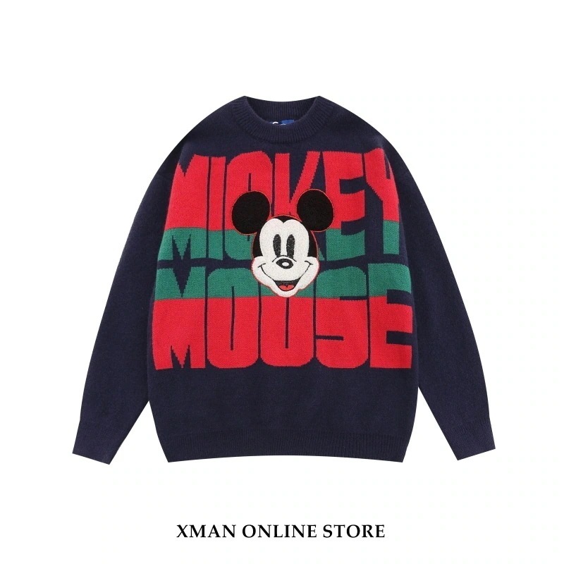 新品ミッキーミッキーレター刺繍プルオーバーセーター女性用万能ラウンドネックオーバーサイズセーター