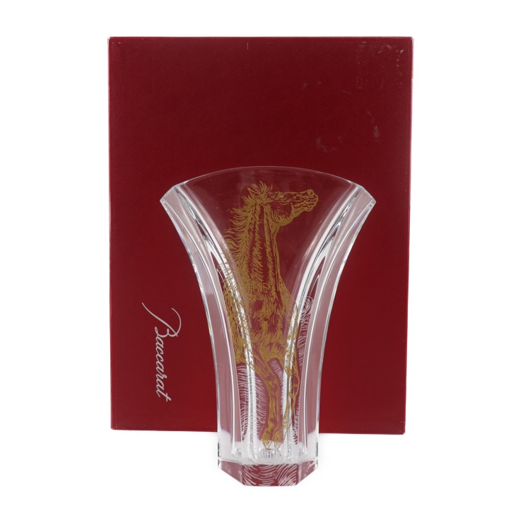 超美品 Baccarat バカラ その他雑貨 - ギンコベース アポロン クリスタル クリア ゴールド 花瓶 フラワーベース 金彩 インテリア 置物 ホース 馬【本物保証】