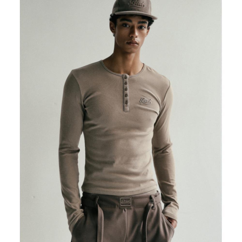 BADBLOOD Beyond Soft Henley Neck Long Sleeve Tobacco w-t