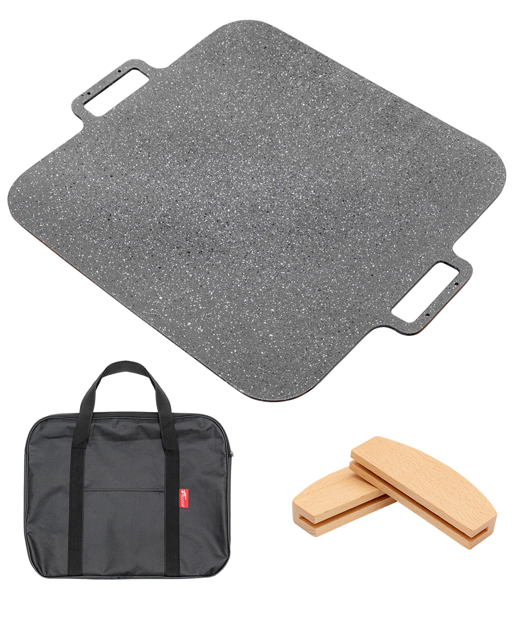 FIELDOOR スクエアグリドルパン グリルパン イノーブルコーティング シーズニング不要 お手入れカンタン 焚き火 ガス IH 対応 注ぎ口 収納バッグ付属 キャンプ BBQ アウトドア [幅31