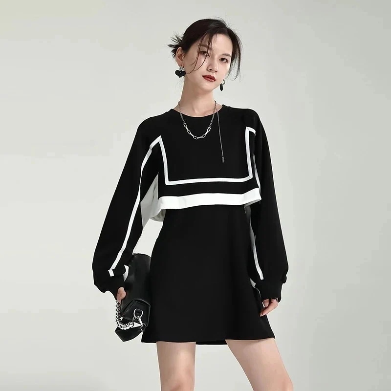 カシミヤタッチ ロンT ブラックスウェット ワンピース おしゃれ デザイン ロングスウェット レディース トップス