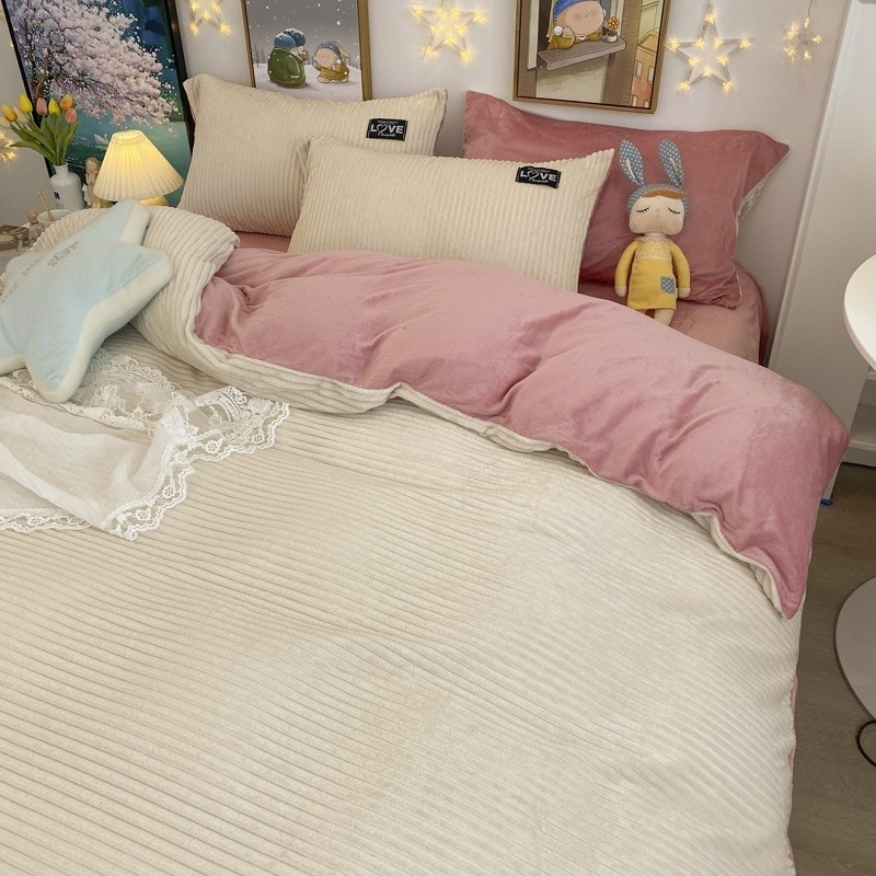 韓国のファッションフランネル両面フリースベッドカバー4ピースベッドシーツ8色布団カバー/ベッドの裏地