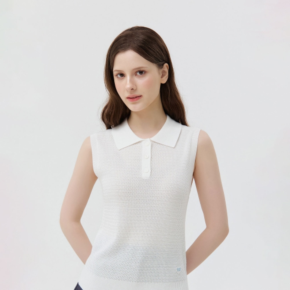 MARTINE GOLF セイントカラーノースリーブニット_ホワイト