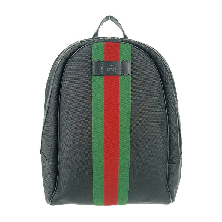 超美品 GUCCI グッチ リュックサック シェリーライン バックパック 630918 ブラック シルバー金具 キャンバス レザー ユニセックス ウェブストライプ【本物保証】 81,180円