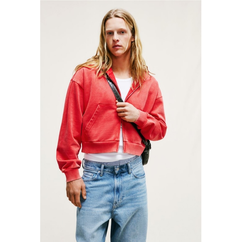 H&M ジップアップパーカーオーバーサイズフィットレッド