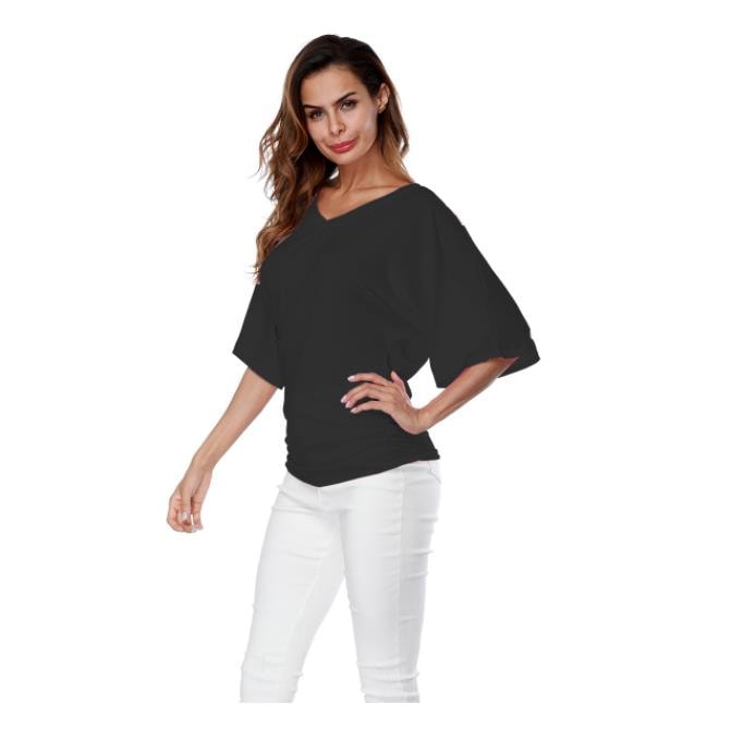 大サイズの女性用ルーズバットスリーブv-ネックショートスリーブ付きTシャツトップ