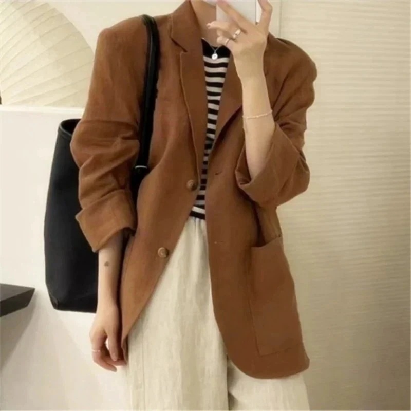 新しい/シニア感覚/気質/綿麻/スーツ/ジャケット/ルーズ/カジュアル/リネン/スモールスーツ マウンテンパーカー