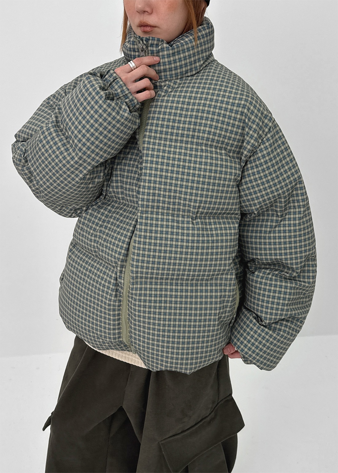(UNISEX) セルビー ハイネック ウェロン チェックダウン