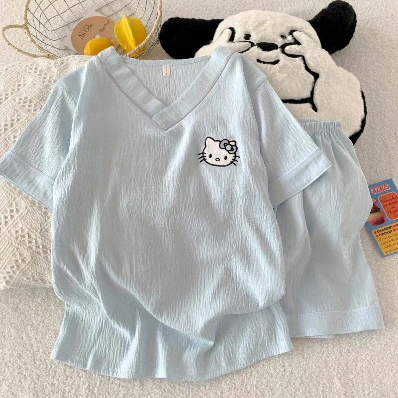 【20点セット】【急速出荷】パジャマ キティ猫のパジャマ夏のレディース半袖セット漫画かわいい着用可能なホームウェアサマー夏パジャマ パジャマ