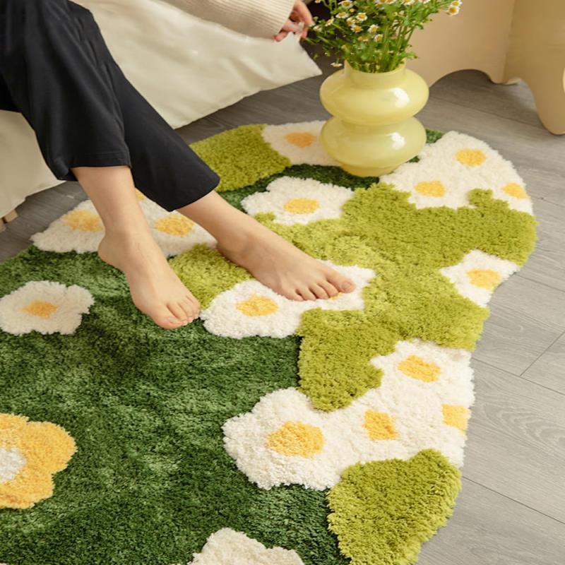 緑 ラグ 楕円形 おしゃれ フワフワ ベッドサイド マット 玄関マット 北欧 楕円 ラグマット カーペット 洗える ラグ 滑り止め付き オールシーズン