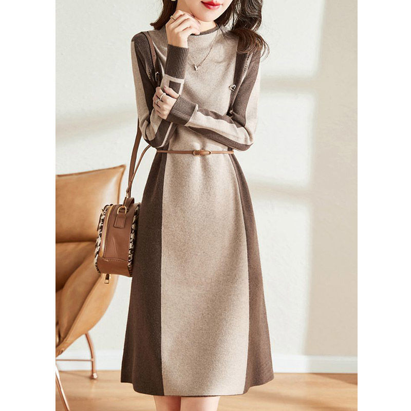 【1つ買うと10つ無料】初秋年齢を減らすファッションカジュアルなニットドレス気質ウエストルーズと薄いスカート