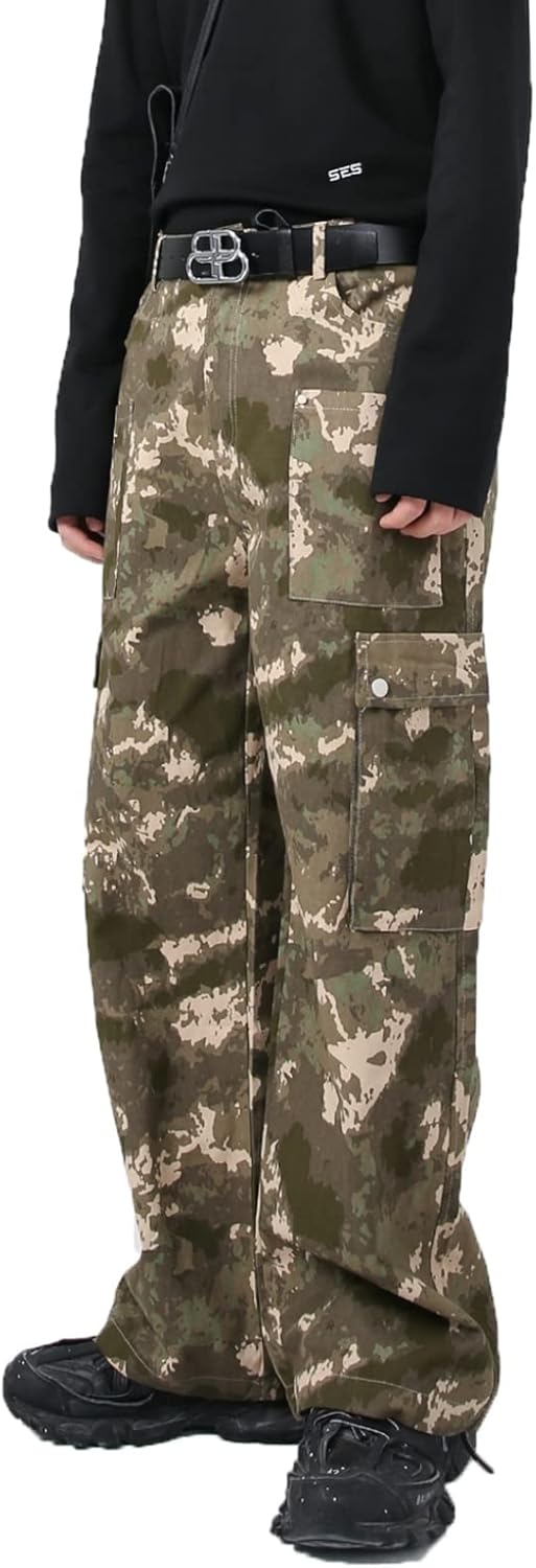 ミリタリーパンツ 迷彩柄 メンズ カーゴパンツ ストレート ロングパンツ レディース 男女兼用 マルチポケット 機能性 おしゃれ ストリートファション ヒップホップ ルーズ 柄パンツ