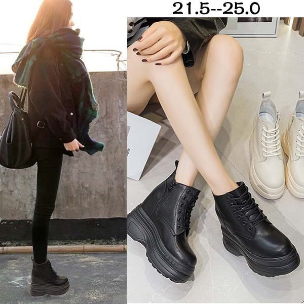 ショートブーツ レディース 厚底 ローヒール 編上げタイプ 歩きやすい 痛くない ヒール7センチ 美足 防寒 秋冬 PU 韓国 ブラウン 黒 通勤 大人 ei167z7z7z7