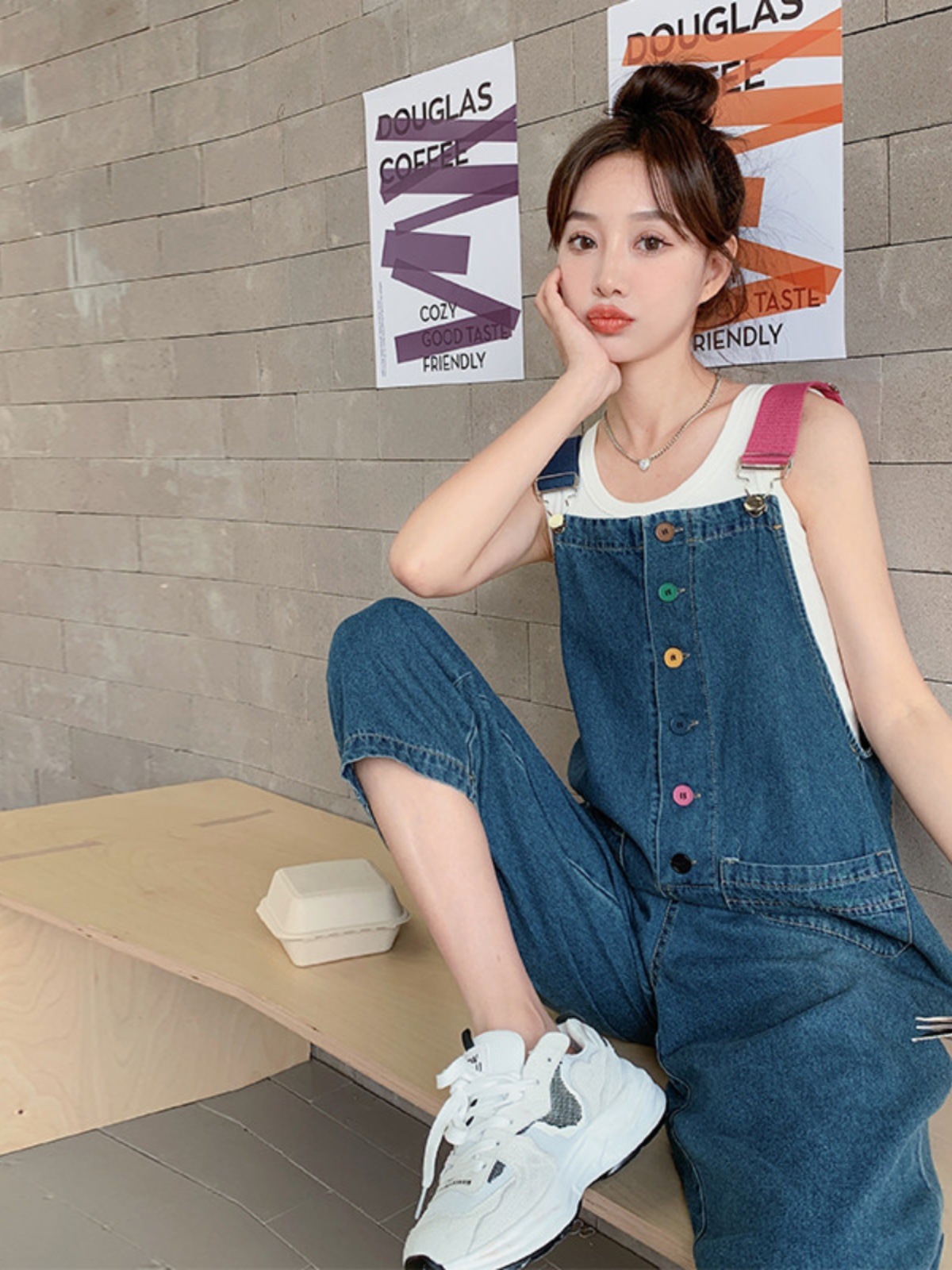 2025春夏韓国版中学生高校生向け年齢軽減痩身デニムオーバーオール甘いクロップドパンツトレンド 4,659円