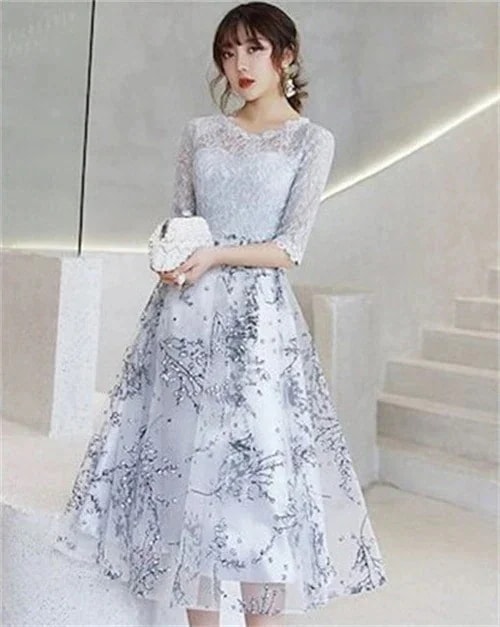 【急速出荷!】パーティードレス 結婚式 40代 20代 ロング 袖あり 五分袖 韓国風 大きいサイズ フォーマルドレス レースワンピース お呼ばれ 二次会 披露宴 謝恩会 上品 着痩せ