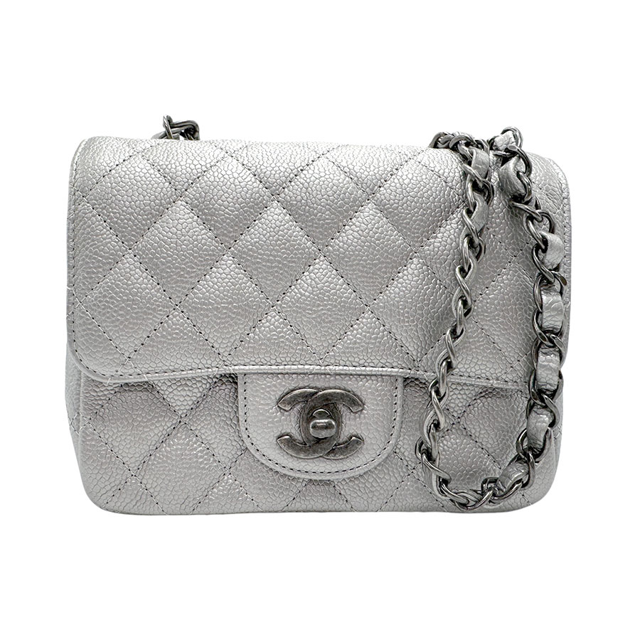 シャネル CHANEL ショルダーバッグ マトラッセ キャビアスキンレザー シルバー レディース z3224