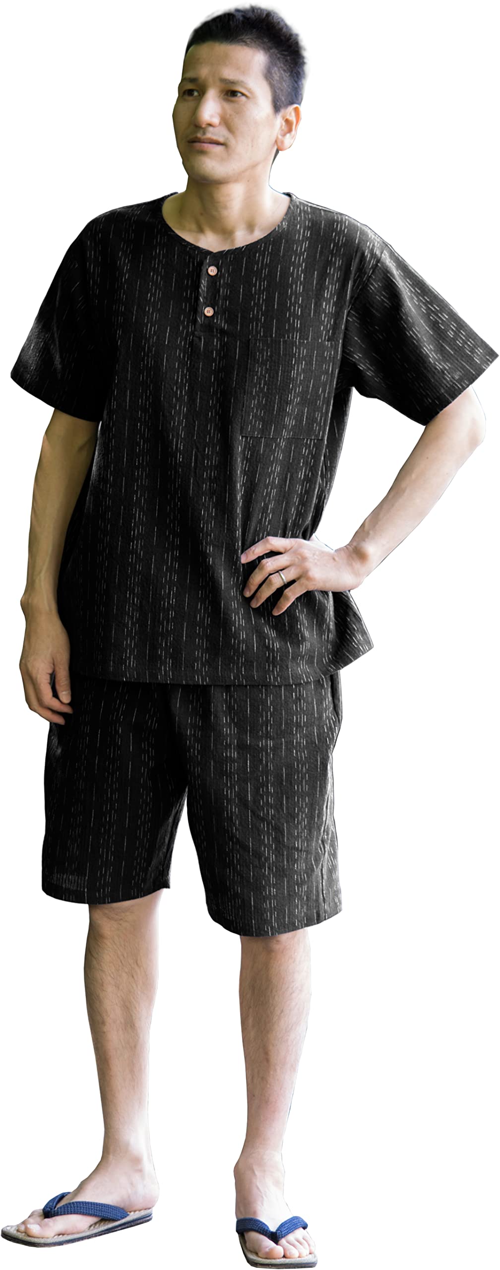 綿の郷(ワタノサト) 日本製 久留米ちぢみ織ホームウエア 甚平 作務衣 (3L, 黒板締め)