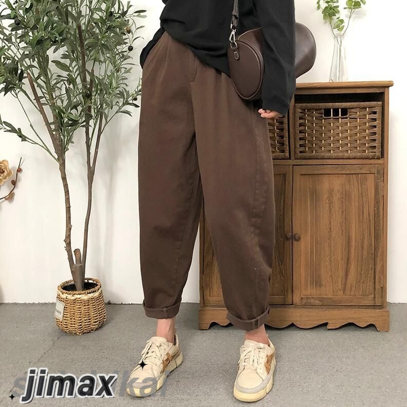 サルエルパンツ テーパードパンツ ワイドパンツ レディース 秋 春 冬 チノパンツ ズボン レディース カジュアル 綿 ポケット付き ゆったり ウエストゴム 無地 きれいめ 体型カバー 九分丈 ホワイ