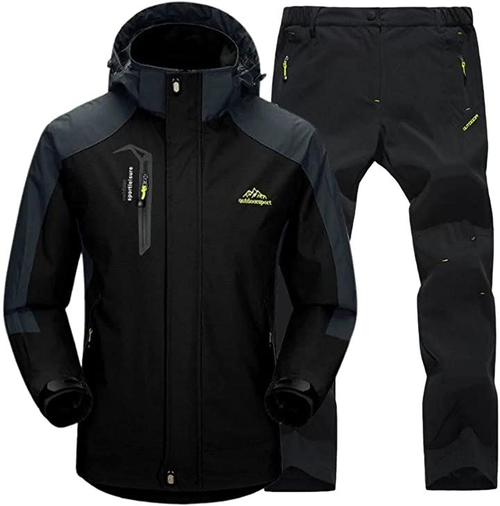 アウトドアジャケット 上下セット メンズ ウェア 登山服 マウンテンパーカー 多機能 防寒 防風 撥水 耐水圧 7000mm ブラック( ブラック, 2XL)