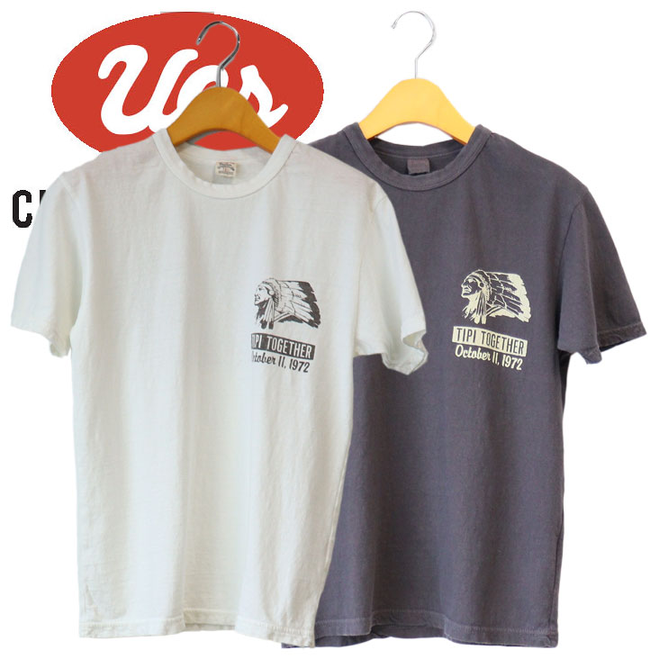 UES ウエス プリント半袖Ｔ TIPI CAMP シンプル オーガニックコットン 綿100％ 春夏 プリント 染み込みプリント 日本製 ロゴ シンプル 生地 染み込み 伸縮性
