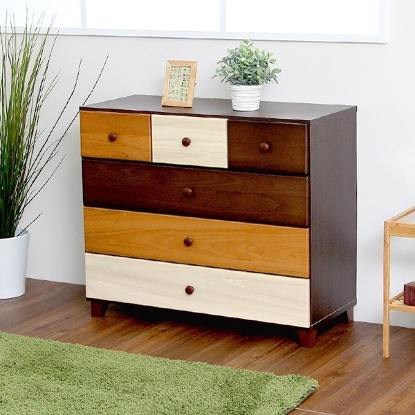 ブラウンを基調とした天然木ローチェスト 4段 幅90cm Loarシリーズ 日本製完成品