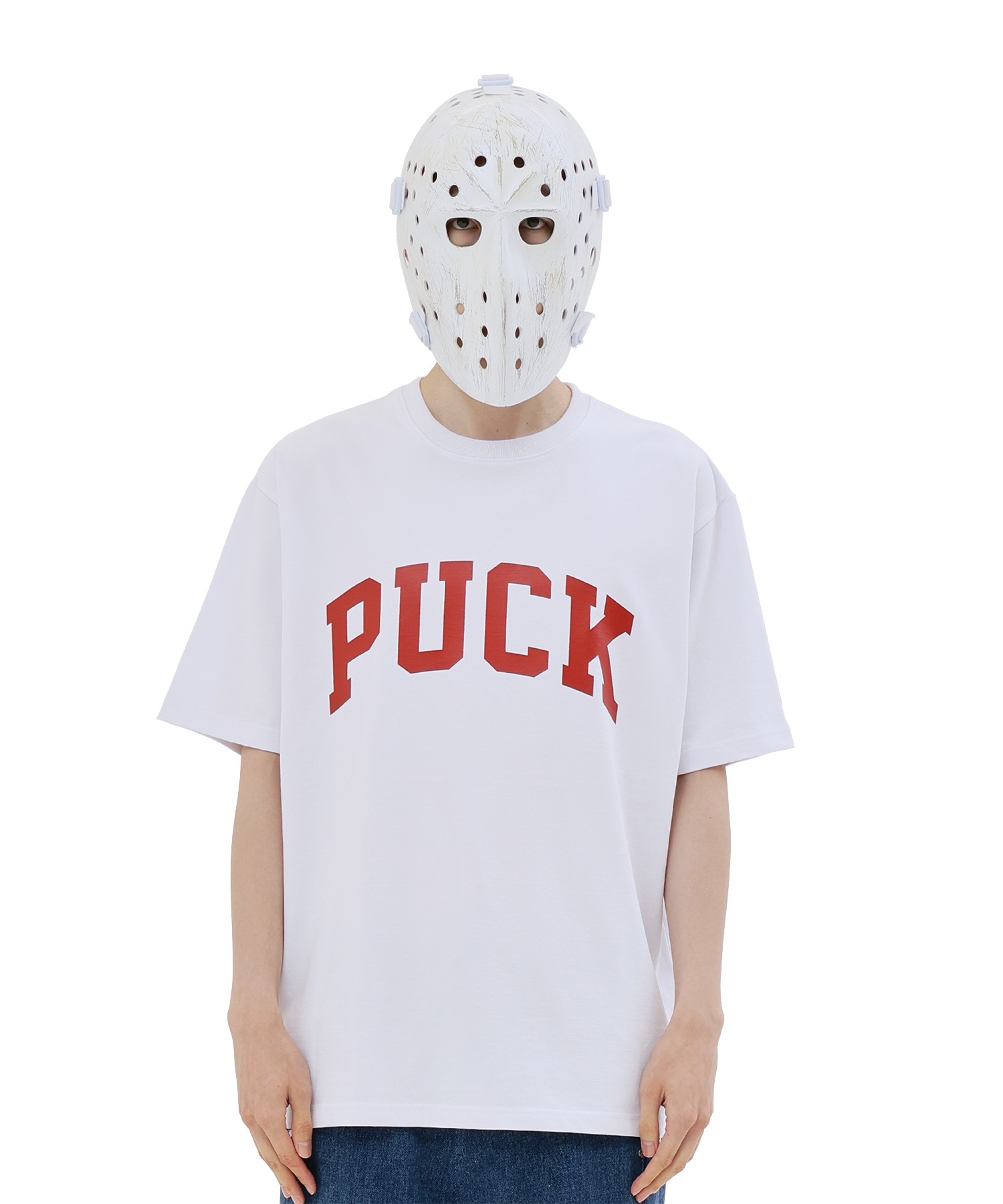 PUCK ロゴ Tシャツ ホワイト/レッド