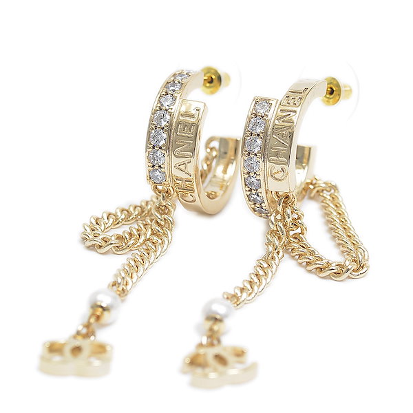 シャネル ピアス ラインストーン パール チェーン ゴールド B22B ピアス シャネル ピアス ラインストーン パール チェーン ゴールド B22B