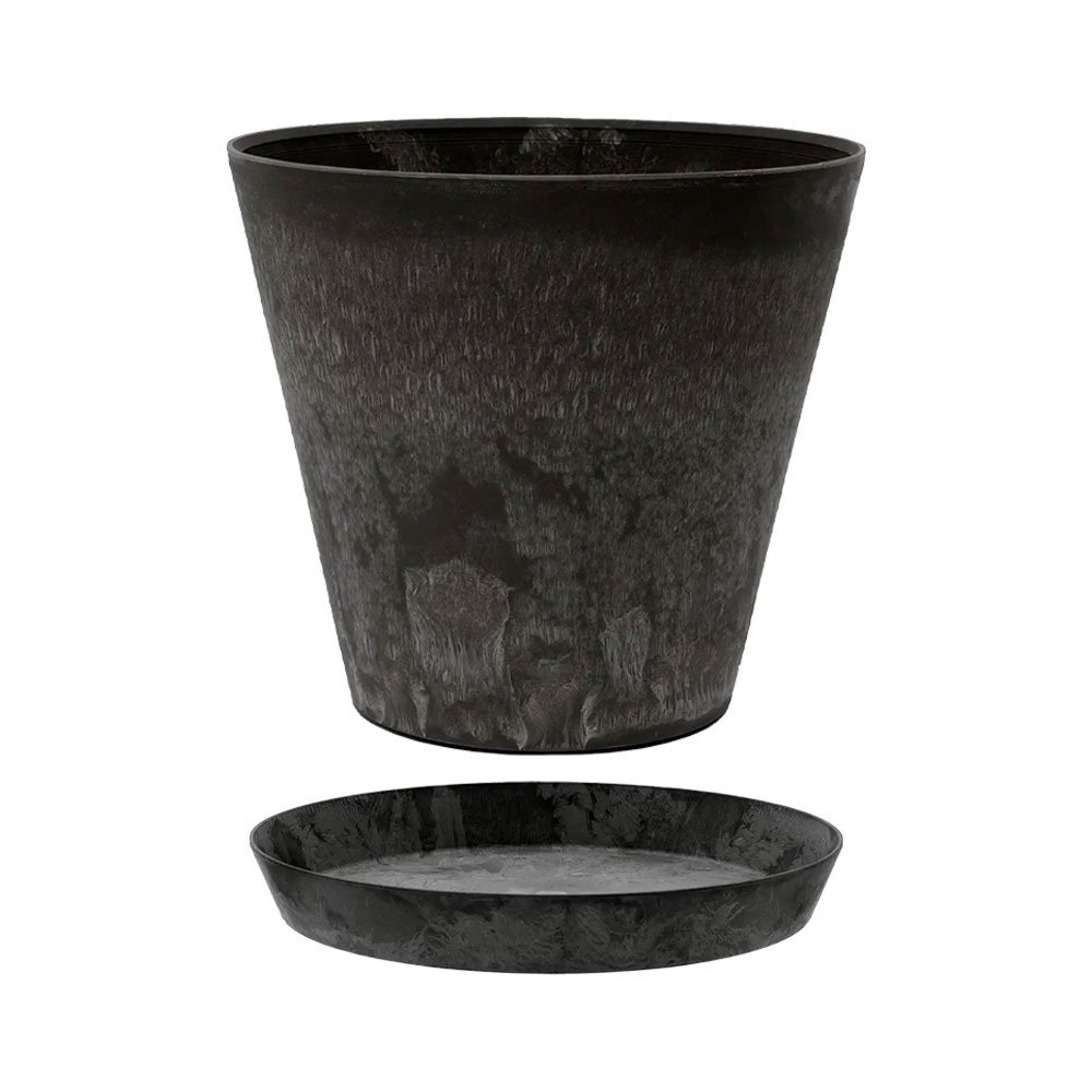 鉢　グリーンポット　アートストーン　ラウンド　ブラック　３７ｃｍ　ソーサー付き　植木鉢　おしゃれ　ＣＲＣ90―03―05―10―00