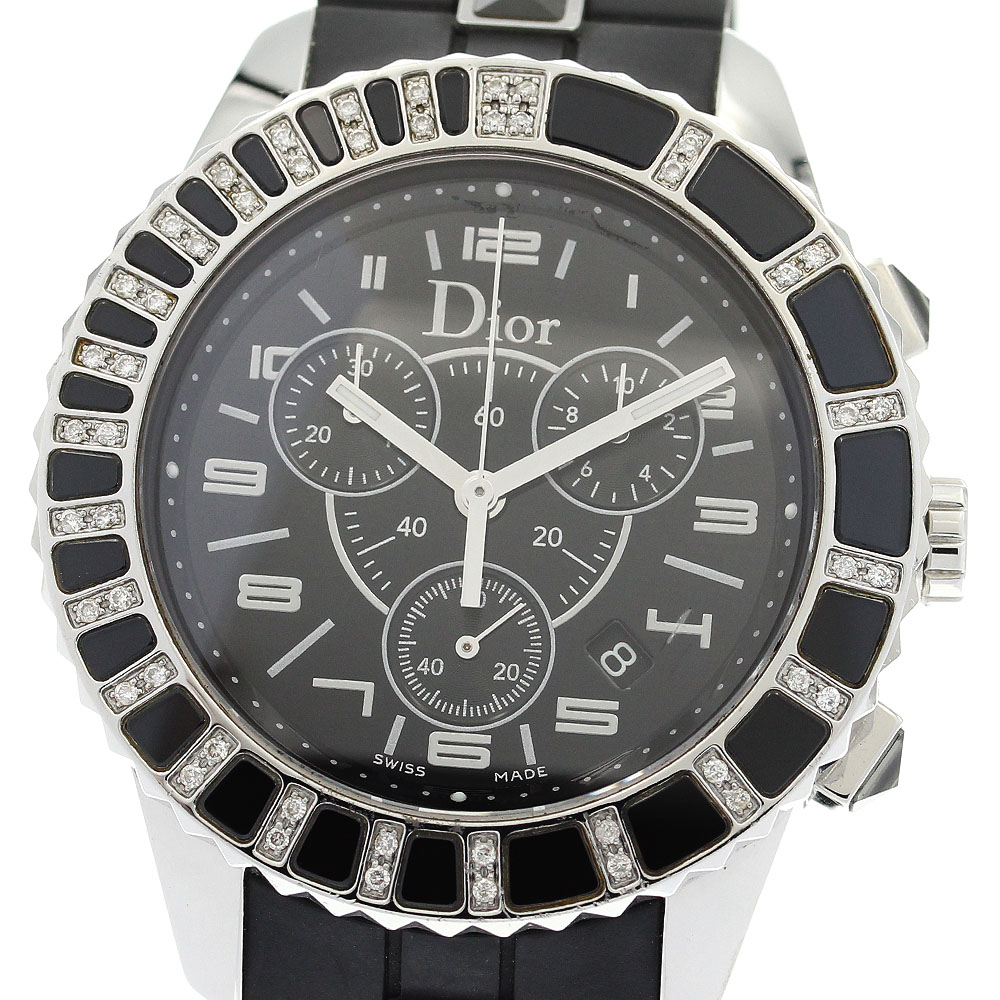 ディオール Dior CD11431E クリスタル 14P ダイヤベゼル クロノグラフ クォーツ メンズ _900229【中古】