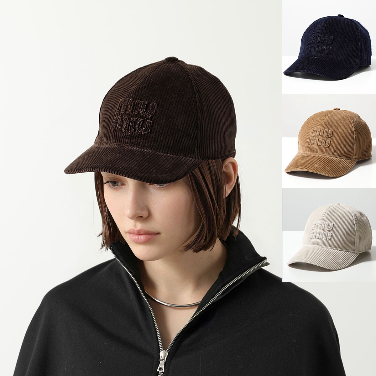 MIUMIU ミュウミュウ ベースボールキャップ 5HC179 2F81 レディース ベルベット コットン ロゴ 帽子 カラー4色