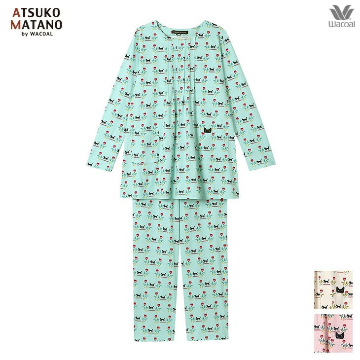 マタノアツコ ワコール wacoal パジャマ ルームウェア ナイトウェア 寝間着 部屋着 レディース 長袖 黒猫と花柄プリント 秋冬 HDX560 14,355円