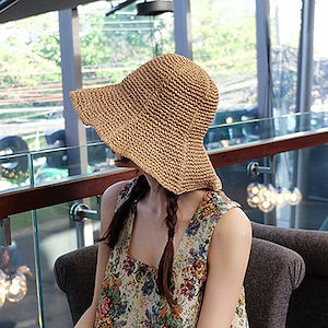 夏の屋外旅行日焼け止め大きなつばの麦わら帽子韓国風ハンドフックサンシェードハットビーチハ