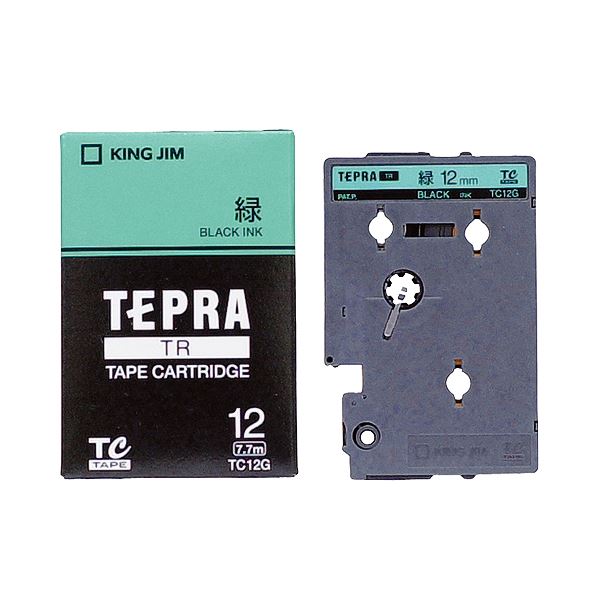 （まとめ） キングジム テプラ TR テープカートリッジ パステル 12mm 緑／黒文字 TC12G 1個 (×4セット)