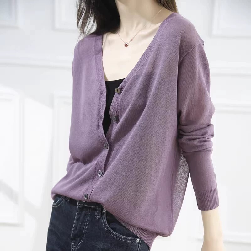 カーディガン 長袖 Vネック ストレート Iライン 前開き 透け感 ニット サマーニット 薄手 かわいい 大人可愛い きれいめ シンプル 大人 上品 おしゃれ お洒落 エキゾチック 大人可愛い