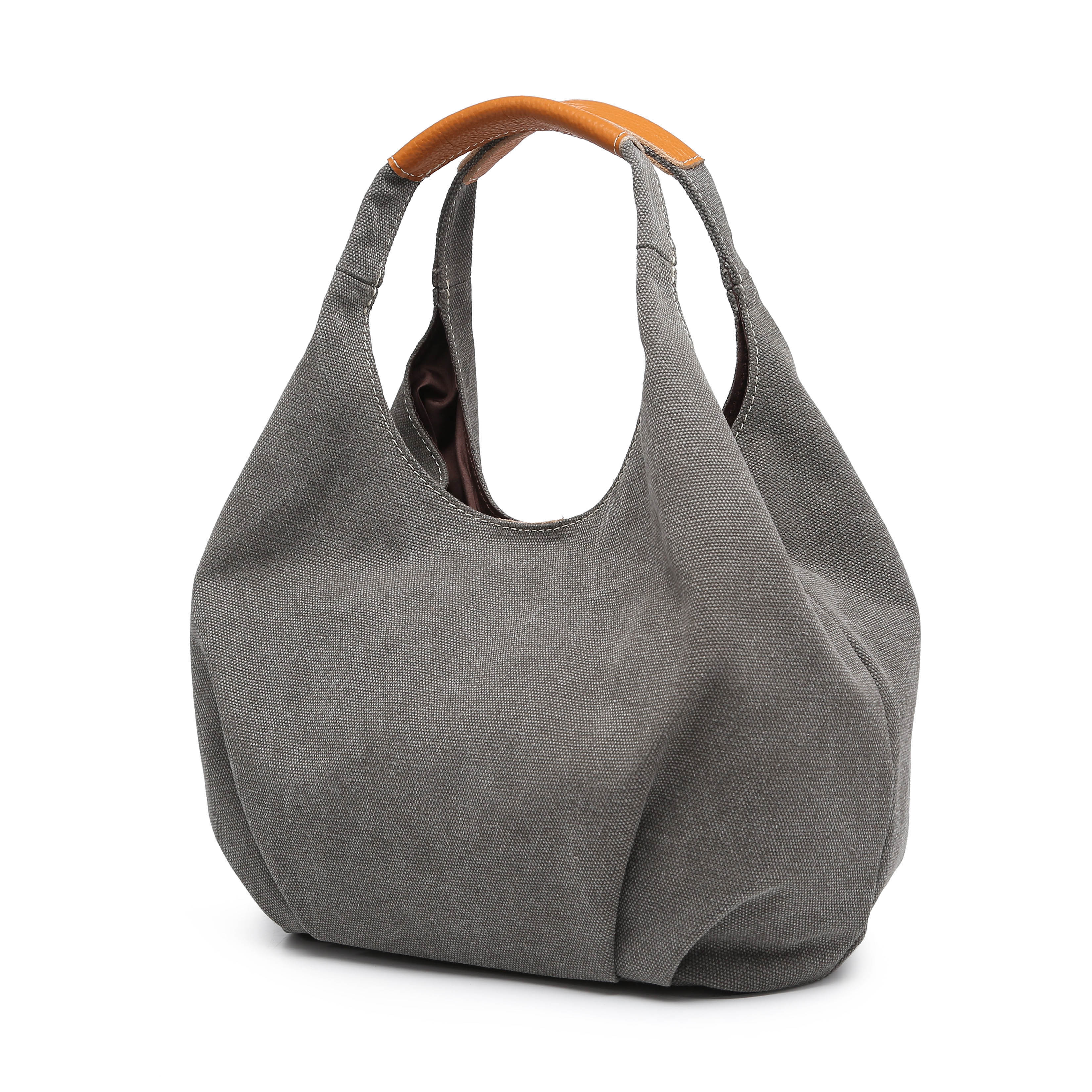 バルーントートバッグ　帆布　本革　大容量　通勤通学　レディース　B5 キャンバス　グレー色 ST98