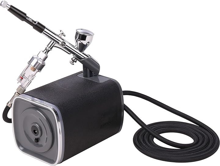 静音 エアコンプレッサー エアブラシ セット ハンドピース ダブルアクション 口径0.3mm 小型 軽量 プラモデル(ブラック)