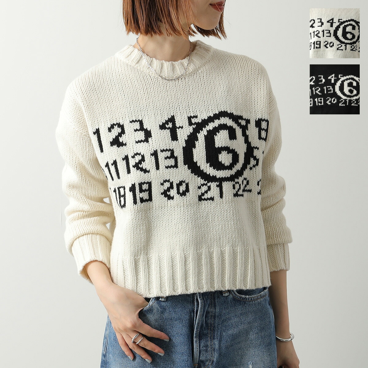 MM6 KIDS エムエムシックス メゾンマルジェラ キッズ セーター M60882 MM06M ウール混 ニット クルーネック クロップド丈 ナンバーロゴ カラー2色 30,527円