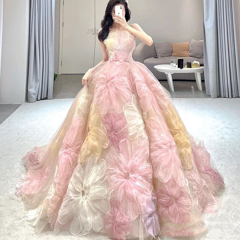 韓国ファッション 新作 パーティードレス 拖尾 結婚式 ドレス 演奏会 ドレス 成人式 ドレス同窓会 ドレスワンピース 花嫁ロングドレス 結婚式ワンピース