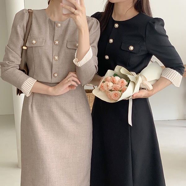 配色フレアワンピース op15425